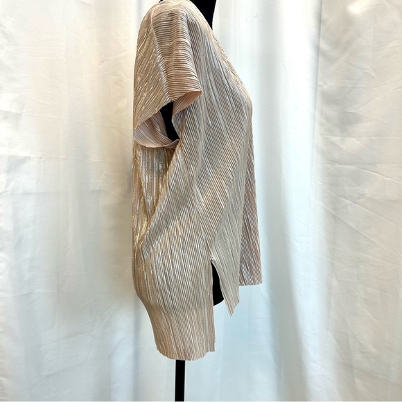 ZARA rose gold metallic pleated stretchy V-neck blouse Sz M - Picture 5 of 11